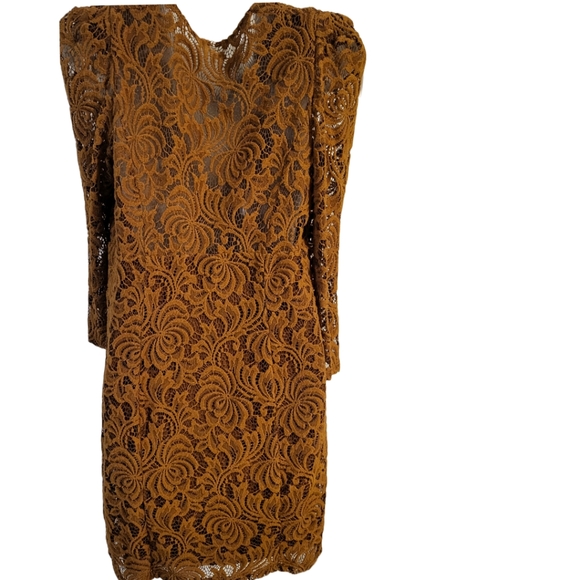 Free People Dana Bodycon Deep-V Lined BRONZE Lace Dress~Measurements listed - Picture 5 of 5